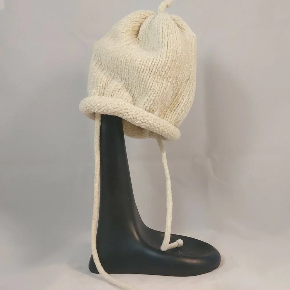 Vintage Honors baby Infant Cap, Hand Knitted White Cream Color or off white